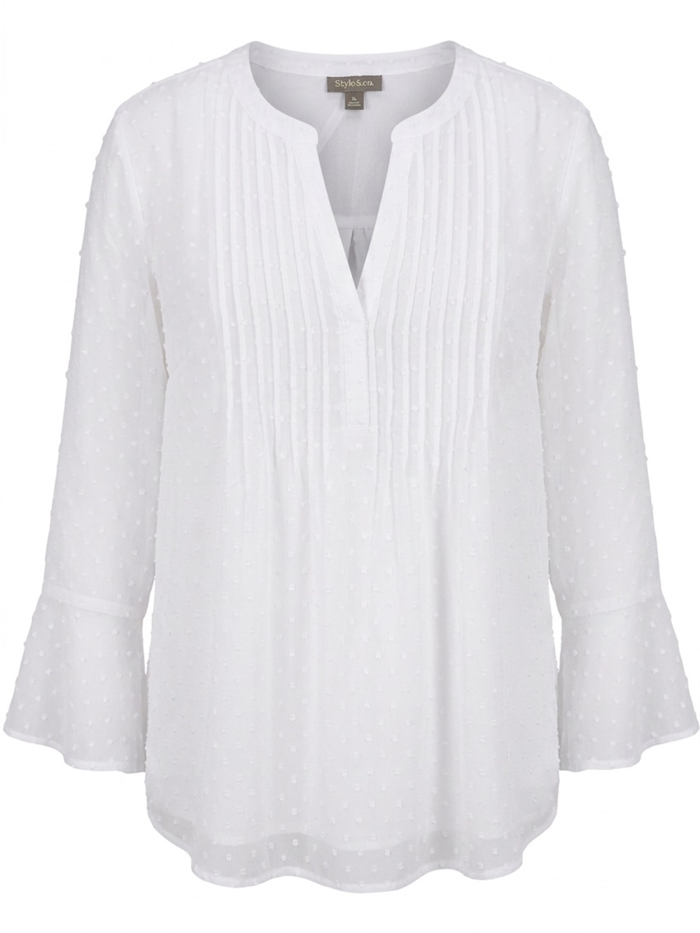 Style & Co. White Swiss Dot Pintuck Tunic Blouse